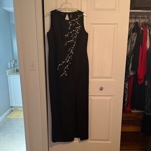 Liz Claiborne Black Maxi Dress with White Floral Embroidery